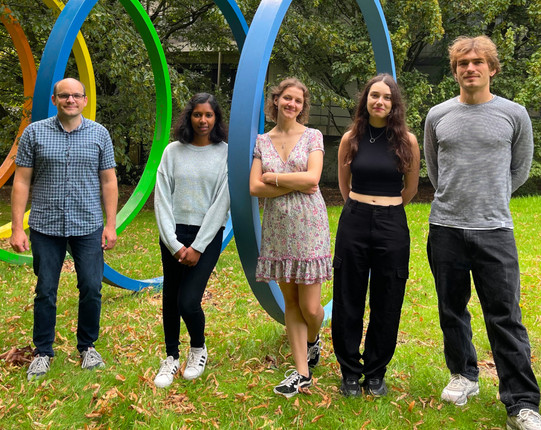 Group picture of David Van Craen's group in 2023. From left: David V. C., Malavika, Nina, Alma and David O..