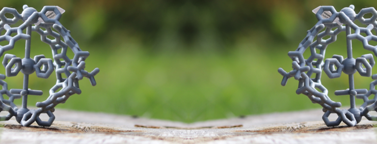 Picture of a 3D printed cage crystal structure.