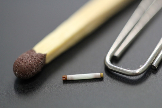 NMR-Rotor und Streichholz - Größenvergleich